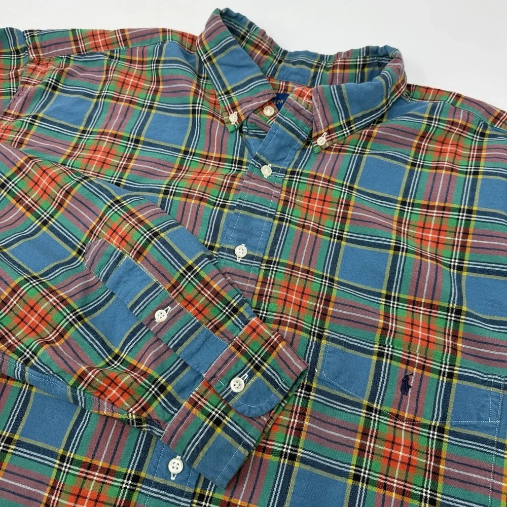 Polo Ralph Lauren Oxford Shirt 3XLT Tall Blue Red‎ Pony Tartan Mens